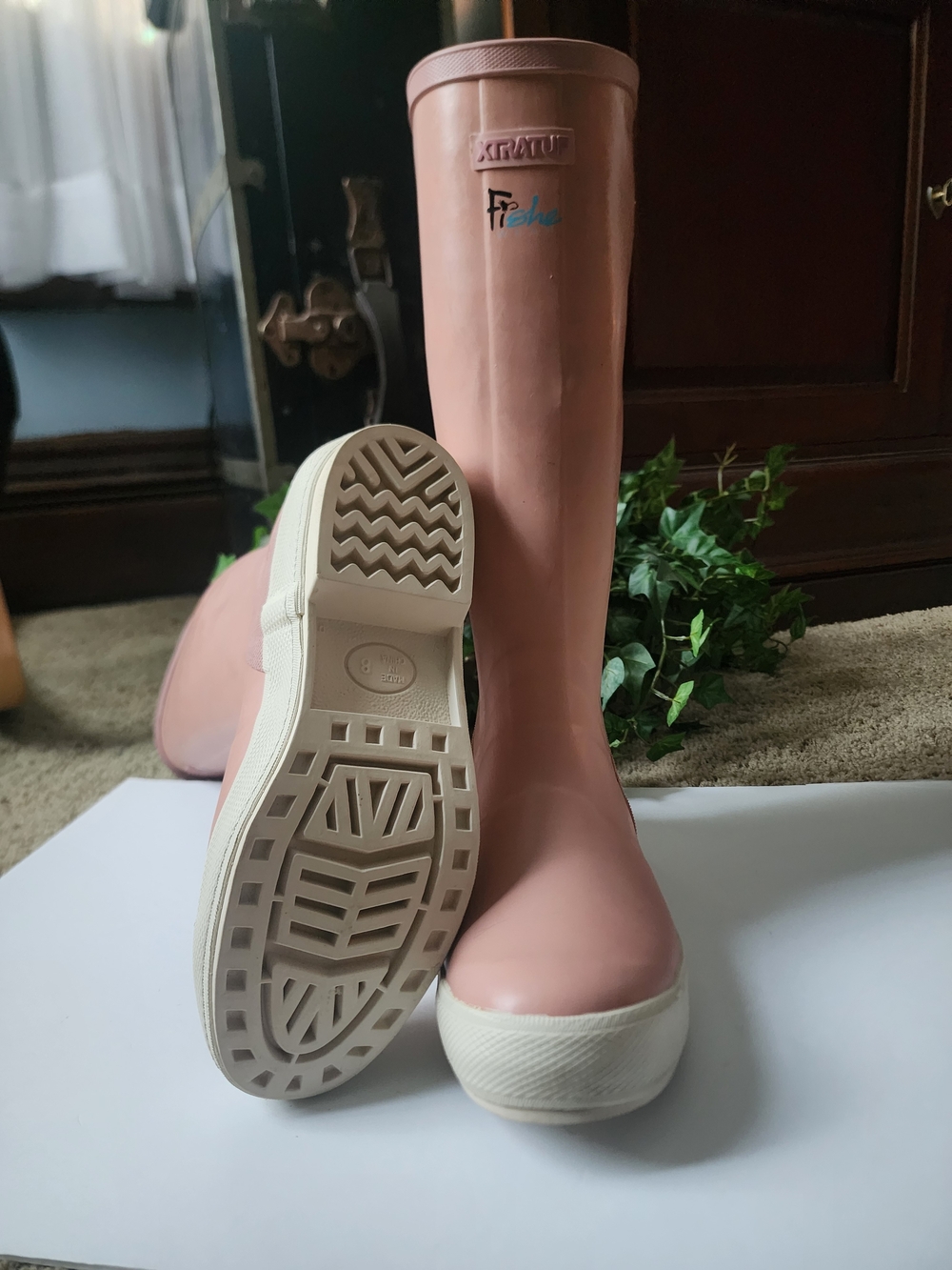 Women's Tall Blush Pink Waterproof Rain Boots with White Sole - Picture 13 of 15